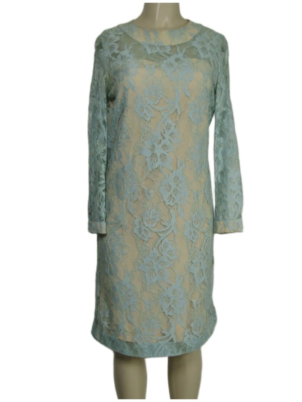 VTG 60s 70s Lace Illusion Shift Party Dress Mad Men MCM Mod Elegant Retro M
